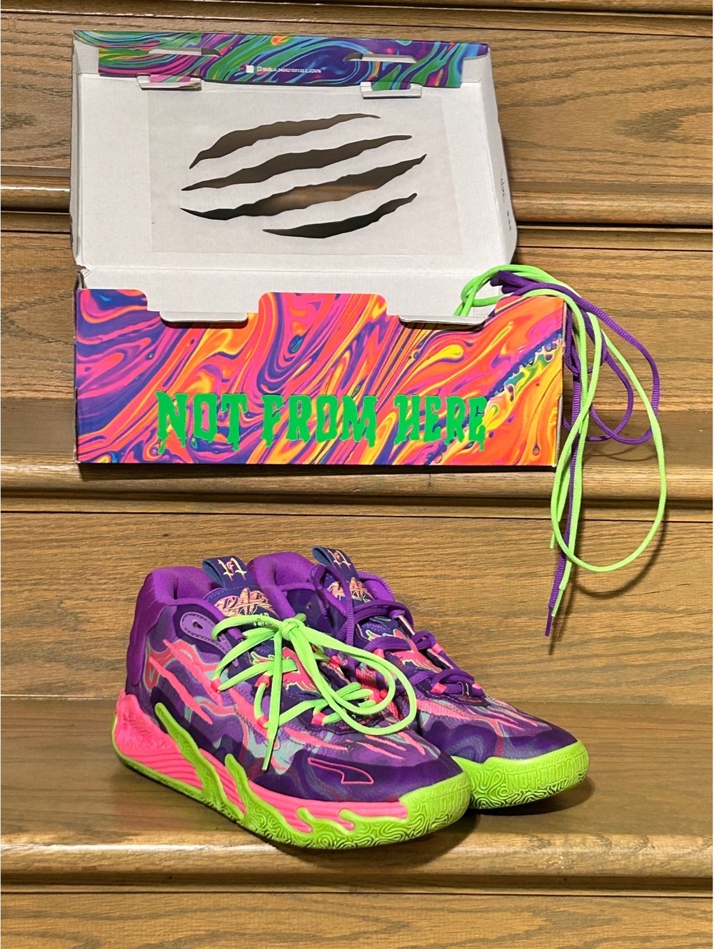 Puma MB.03 Toxic Purple Glimmer Green Pink Basketball Shoes Size 8.5